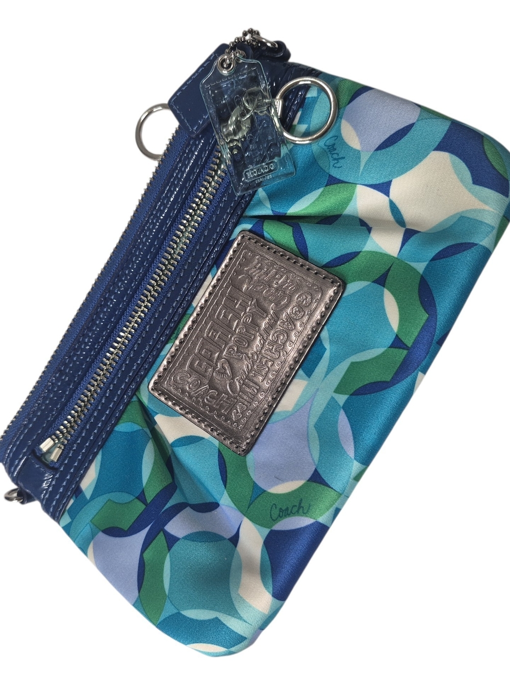 EUC Authentic Coach Poppy Vintage KaleCoach Blue & Teal Signature Print Wristlet